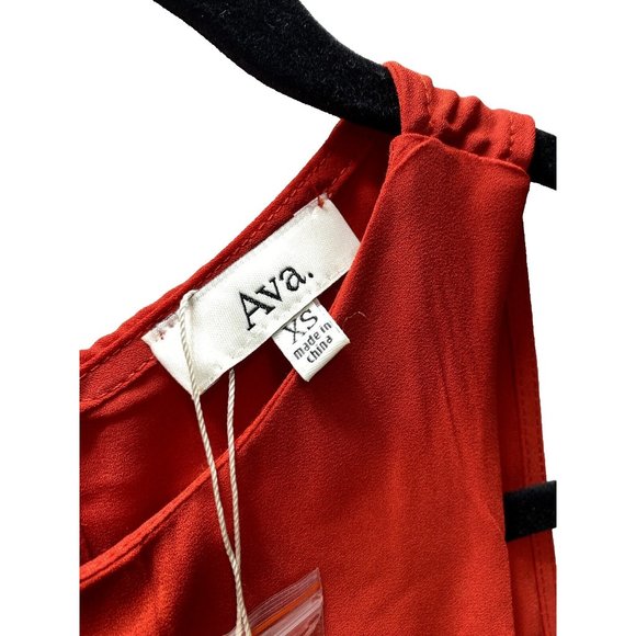 Ava Women’s XS Red Blouse, Sleeveless Red Dress Top, Ruffle Accent, Brand New - Picture 2 of 10